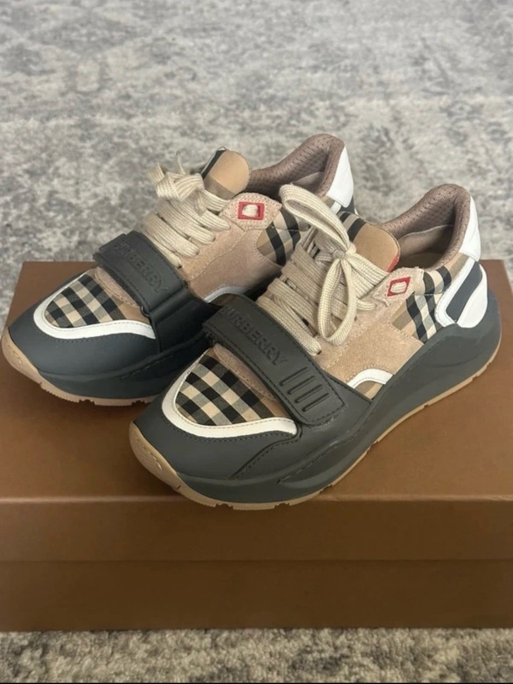 Burberry Beige, Black & Tan Check Kids Sneakers